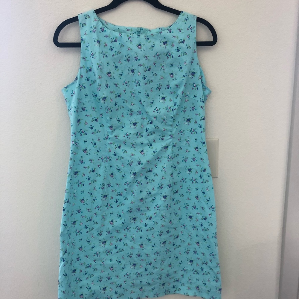 Pale blue flower pattern short summer dress